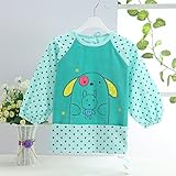 幼児 子供 エプロン ベビー 長袖 エプロン 防水 食事用 お絵かき用 泥遊び用 入園 保育園用 ウサギ 1.5歳-2歳 Blue