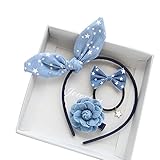 【Pedonir】3点セット　赤ちゃん　カチューシャ　ヘアクリップ　リボン　子供　かわいい　プレゼント　ブルー　蝶結び