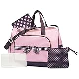 Baby Essentials Dotty Bow 4-Piece Diaper Bag Set - pink, one size by Baby Essentials