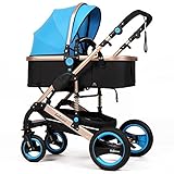 トロリー、ハイプロファイルのベビートロリー、冬と夏の四輪のショックベビートロリーを横たわることができる ( 色 : 青 )