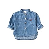 デニムシャツ バック刺繍ブラウス 薄手 スタンドカラー 長袖 Gジャン 春夏 ベビー 男の子 95cm