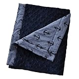 Cozy Wozy Luxurious Anchor Print Chambray Baby Blanket with Minky, Navy Blue, 32' x 37' [並行輸入品]