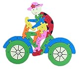Yuelian(TM) 子供知育玩具 幼児 木製のおもちゃ 玩具 アルファベットや数字 遊具 木製パズル 組み合わせ  自転車に乗る人