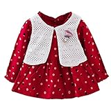 YY-Natuhi ベビー服 子供服 女の子 ワンピース レースチョッキ 二点セット 水玉 スカート ふわふわ キッズ アウター コート かわいい 新生児 長袖 シャツ 秋冬 (100cm（身長80~