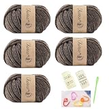 原ウール Knitworm チャティ メランジ １色５玉セット おまけ付き/並太25g(約46m) (7.スノー)