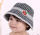 Limi ベビー キッズ 綿100％製 チェック りんご柄 フィッシャーマンハット キャップ 日よけ帽子 折りたたみ 女の子 日焼予防 紫外線対策 春 夏 (ネイビーブルー)