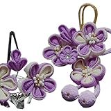 [ 京都きもの町 ] 子供用 髪飾り 青紫×白色 つまみの 花 紐飾り