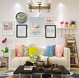 5絵画壁の装飾壁の組み合わせ、テレビの背景壁の写真の壁、クリエイティブウォールハンギングソリッドウッドフレーム、フック＆ラック+アイアンフラワーバスケット（装飾なし）