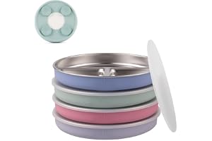 Elk and Friends Stainless Steel Plates with Silicone Cover for Babies Toddlers Lid Included, Suction Cup Food Snack Plates 4 Pieces
