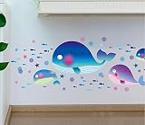 Winhappyhome Whale Fishes壁アートステッカー用キッズ寝室浴室保育園取り外し背景装飾デカール