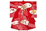 初着　赤　レッド　桜　牡丹　花車　刺繍　鹿の子絞り　疋田染め　桶絞り