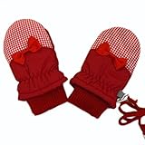 ベビーサイズ ミトン手袋 スノー手袋 女の子 女児 ガールズ リボンタイプ （チェックレッド1歳?2歳用）