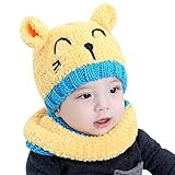mioim 子供 用 ニット帽子 男の子 女の子 猫耳 ニット帽 ベビー キッズ 赤ちゃん かわいい ニットキャップ ネックウォーマー一体型 (イエロー)
