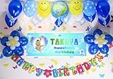 A010☆BLUE風船セット■お誕生日を飾りましょ♪　【 写真+名前入り 横断幕♪】　誕生日横断幕　パーティー装飾用品　★横断幕＋バルーン装飾SET★　誕生日　飾り...