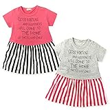 ベビー服 女の子 チュニックワンピース 半袖 ストライプ切替 ロゴプリント スナップボタン 女児 ベビー (2.グレー/95cm)