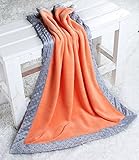 Bacati Playful Foxs Blanket, Solid Orange with Grey Border