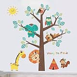 かわいい漫画動物ツリー子供の部屋の寝室の壁のインテリアの壁のステッカーのステッカーのレイアウト