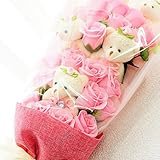 BIO プリティベア＆ローズブーケ　フレグランスソープフラワー　特製ケース付　お祝い　記念日　お見舞い　バレンタインデー　ホワイトデー　母の日　プレゼント　 (ピンク)