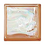 ガラスブロック 屋外壁 間仕切壁日本 デザインガラスブロック 柄：鳩 色：ウェービーオレンジ 1個単位 190×190×80mm