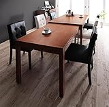 片手でらくらく伸長スライド式ダイニング7点セット 天然木 【伸縮テーブル(幅135-235cm)1＋チェア6】 (チェア：ブラック4脚×ホワイト2脚)