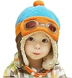 【Anjelly】 ベビー ＆ キッズ 用 パイロット 風 あったか 帽子 耳あて 防寒 フリース おまけ手袋付 (ブルー)