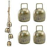 MrMrKura クリスマス ベル 4個セット ブロンズ 鈴 金属製 カウベル 吊り下げベル ロープ付き ドアベル ウィンドチャイム ツリーオーナメント 工芸装飾用ベル 手作り 飾り インテリア プレゼント