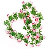 Yammy 1pcs 造花　バラ　花や葉　緑のつる　ホーム/結婚式/オフィス飾り　インテリア花　雑貨　おしゃれ　かわいい (ピンク)