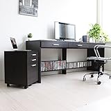 送料無料 パソコンデスク 書斎机 システムデスク 180cm幅 2点セット デスク+チェスト ダークブラウン CPB033DCDBR
