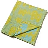 Breganwood Organics Muslin Baby Blanket (Green with Yellow Elephants) by Breganwood Organics