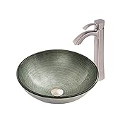 Vigo Simplyシルバーガラス容器シンクとOtis蛇口with Pop Up、つや消しニッケル