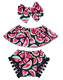 StylesILoveシックand fun Watermelon Print Top And Bloomersポンポントリムwith Matching Headband 3個スーツセット カラー: レ