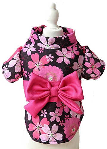 MaruPet(マルペット)犬服 春物 和風 浴衣 桜 蝶結び 菊花 着物 両足 和服 小型犬 お祭り お正月 お祝い 年末年 パラダイス 結婚式 記念撮影 誕生日ブラック S