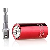 2PCS/セット　万能ソケット ユニバーサル ソケットレンチ( 7〜19mm）グリッパー & ドリルアダプター　レッド