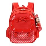 Eldroi 子供用リュック かわいい お姫様 防水 軽量 通園リュック ガールズ バッグ 蝶結び 幼稚園 保育園 小学生 おしゃれ 多機能 お稽古 習い事 スクールお祝い プレゼント (レッド)