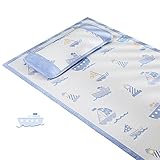 ベビーひんやりマット 冷感敷パット ひんやりの敷きマット ベビー用ひんやりシーツ 100% 植物繊維 ベビー枕 付き 接触冷感 通気吸汗 暑さ対策(60*120cm) (ブルー)