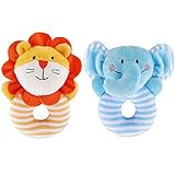 ベリーPresidentベビー乳児動物手Plush Rattleセットグリップリング象とライオンNon Toxic教育Grasping Teethingおもちゃのセット2