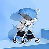ベビーカー、折り畳み四輪車、座席、リクライニング、アルミボディ、スーパーショックアブソーバ ( Color : Blue )