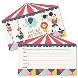 カーニバル – Cirque Du Soirée – Shaped fill-in招待状 – ベビーシャワーまたは誕生日パーティー招待カード封筒付き – 12のセット