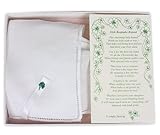 White Linen Irish Keepsake Bonnet with Embroidered Shamrock in Gift Box by Simply Charming