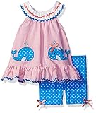 Nannette Baby Girls' 2 Piece Woven Top with Applique and Bike Short Set Coral 18M [並行輸入品]