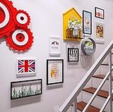 8絵画の壁階段の壁の装飾壁のコンビネーション、テレビの背景壁掛けの絵画コンビネーション装飾的な絵画、クリエイティブウォールハンギングソリッドウッドフレーム、ラック+アイアンフラワーバスケット（装飾なし