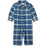 RALPH LAUREN ラルフローレン ロンパース 男の子用青xクリームチェック襟付きコットンツイル前開きカバーオール (6months（身長約62-68.5cm）) [並行輸入品]