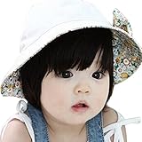 （サクララ）Sakulala ベビー 赤ちゃん 日焼け 日よけ 帽子 キャップ 子ども 子供 日差し UV コットン 綿 花柄 フラワー リボン 可愛い つば 付き お出かけ 紫外線 防止 ホワイト