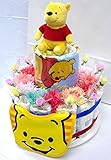 ご出産お祝い＜おむつケーキ＞　可愛いくってボリューム感たっぷりな人気の「２段おむつケーキ」　ディズニーM　(男女共用くまのプーさん）おむつ３０枚使用の豪華版