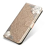 SevenPandaのラグジュアリーは、Huawei P10 Lite、ダイヤモンドキラキラクリスタルラインストーンの3Dカメリアフラワーパターン宝石プレミアム磁気クラスプスフリップフォリオスタンドシ