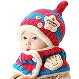 ニット帽 マフラー セット ベビー 赤ちゃん キッズ 子供 用 かわいい 防寒 ニット 帽子 (水色/ピンク)