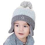 (よキーよ)Yokeeyo 耳あてニット帽 可愛い耳付き帽子 毛糸 ボンボン付き ニットキャップ　ベビー用ハット 赤ちゃん 子供 秋冬 防寒 スタイリッシュ 耳まですっぽり覆われる クラーデション