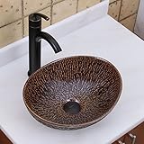 EliteオーバルブロンズGlaze磁器セラミックバスルームシンク&オイルはブロンズシングルレバー蛇口コンボ