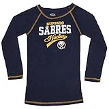 Girls Buffalo Sabresアスレチッククルーネック長袖グリッターTシャツ