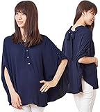 Sweet Mommy 授乳ケープにもなる シフォンブラウス バックリボン さらさら抑揚ポンチョ 袖ロールアップ可 リボン2種類 取り外し可能 バックシャン 産前産後 授乳服 マタニティ F ネイビー
